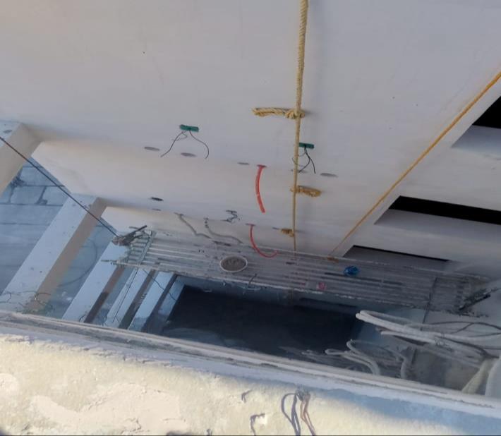 Cladding on the right lighting shaft is finished