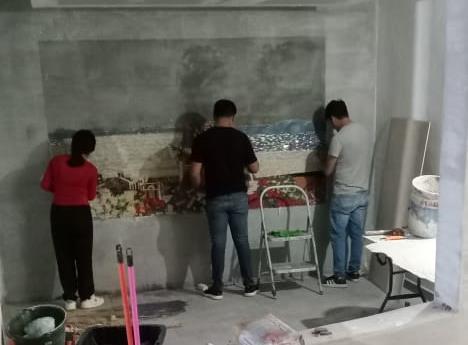 Main lobby wall preparation completed