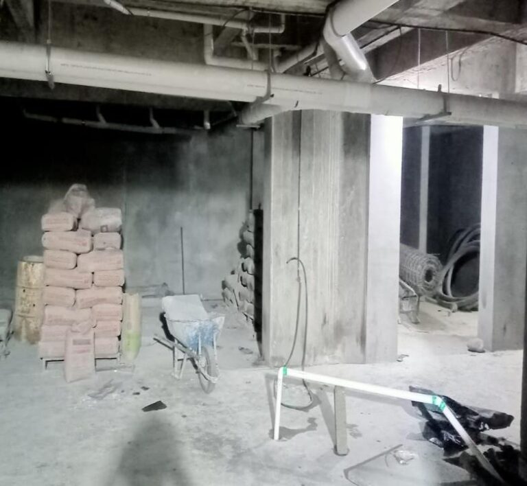 Sanitary installation branches are commissioned in the basement